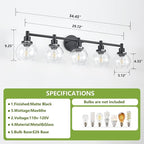 5-Light Bathroom Light Fixture Black Vanity Lights Over Mirror Modern Wall - Image 3