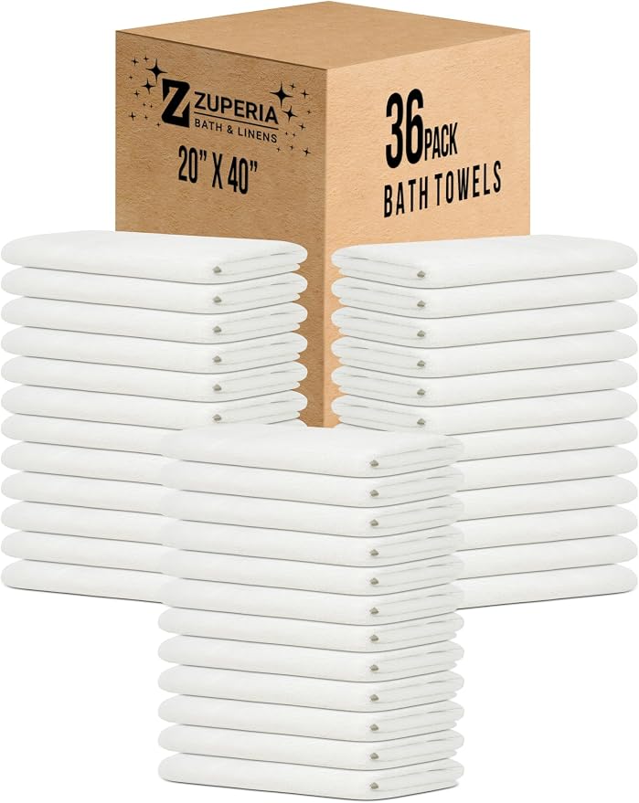 ZUPERIA White Bath Towels Bulk 36 Pack by Zuperia