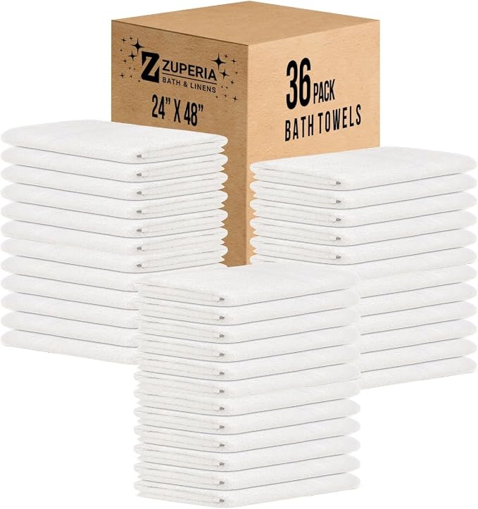 ZUPERIA White Bath Towels Bulk 36 Pack - Image 9