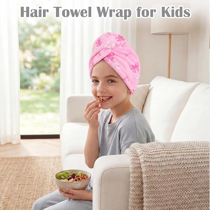 Microfiber Hair Towel Wrap for Kids 2 Pack Quick Drying Hair Towels - Image 3