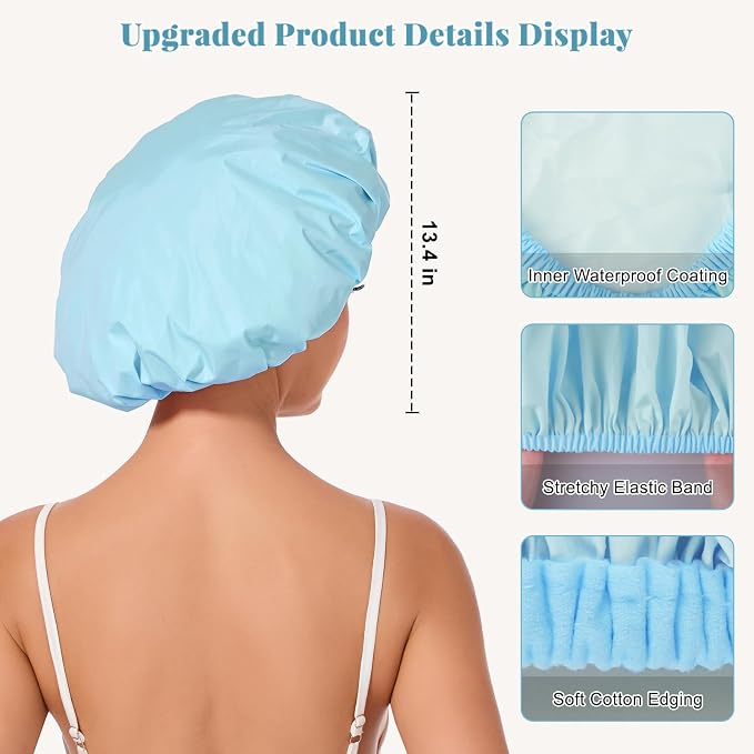 Shower Cap for Women Waterproof Reusable, Large Shower Cap Non-Slip - Image 2