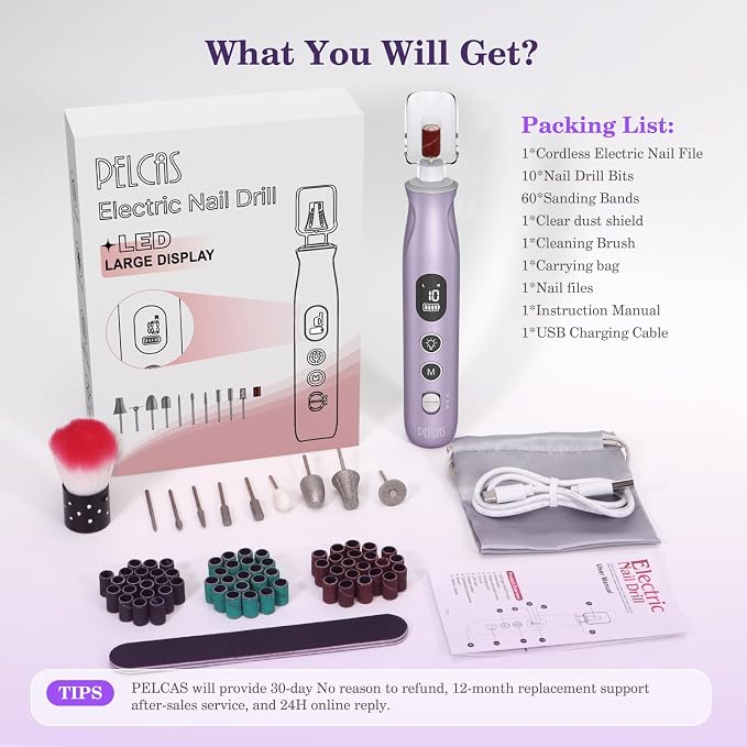 PELCAS Electric Nail Drills, 10 Speeds Cordless Nail File - Image 7
