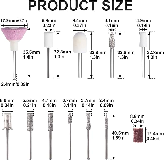 ANCIRS 11 Pcs Nail Drill Bits Sets + 6 Pcs 3/32" File Sanding Bands, Nail File - Image 2
