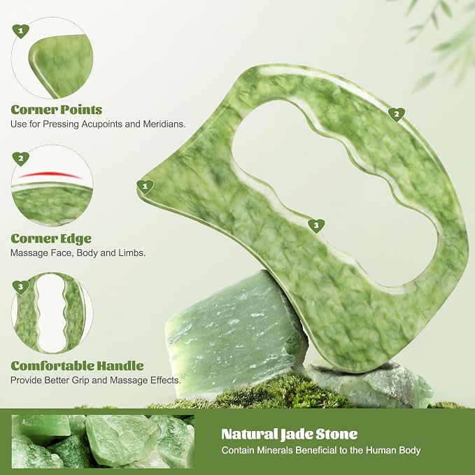 airogym Jade Stone Gua Sha Massage Tool Set, Gua Sha Muscle Scraper Tool - Image 2