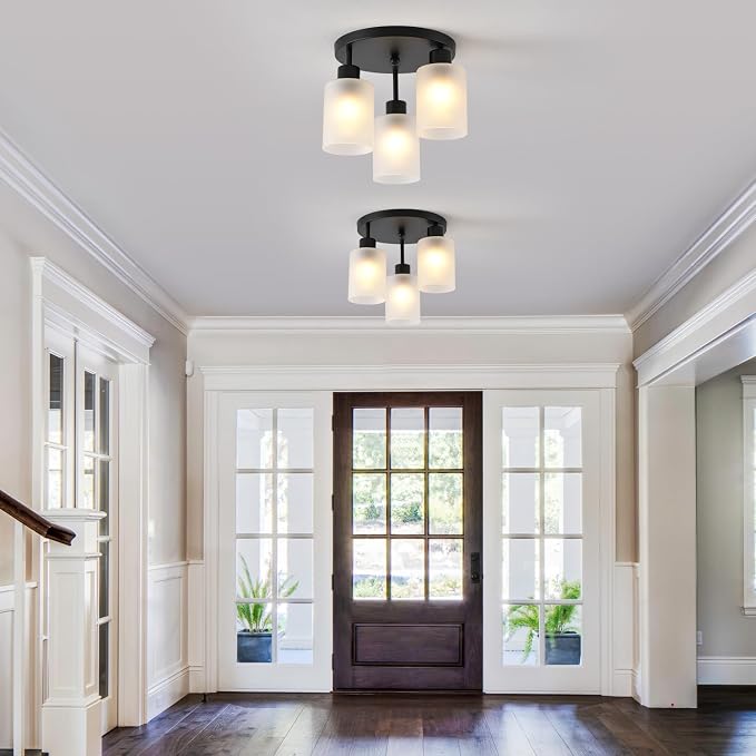 3-Light Industrial Farmhouse Black Matte Light Fixtures Ceiling Mount, - Image 8
