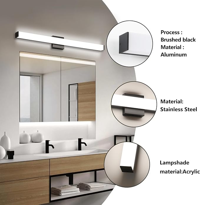LED Bathroom Vanity Light Fixtures 31.5in Matte Black, Dimmable 24W 4000K - Image 2