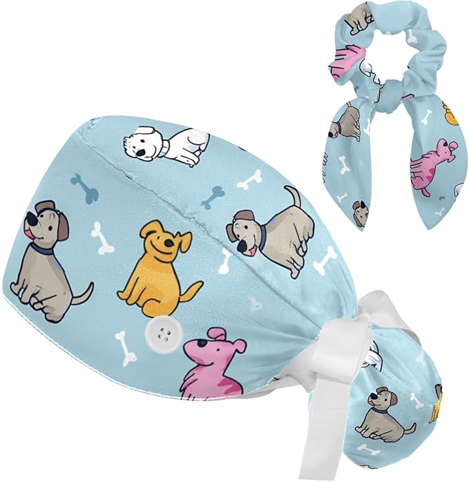 Scrub Caps Women Ponytail Cute Pink and White Leaves Caps Bouffant Working Hat by Unknown