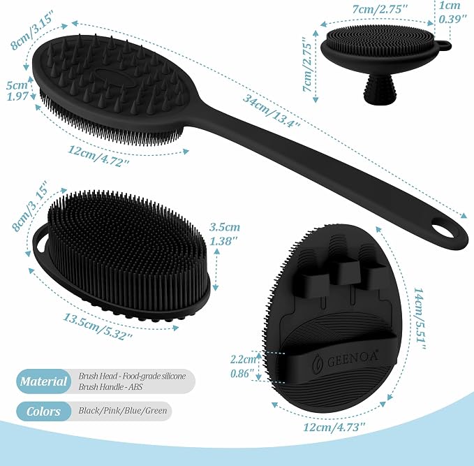 Silicone Back/Body/Face Scrubber & Soft Bath Glove Set 4PCS, Gentle Exfoliating - Image 2