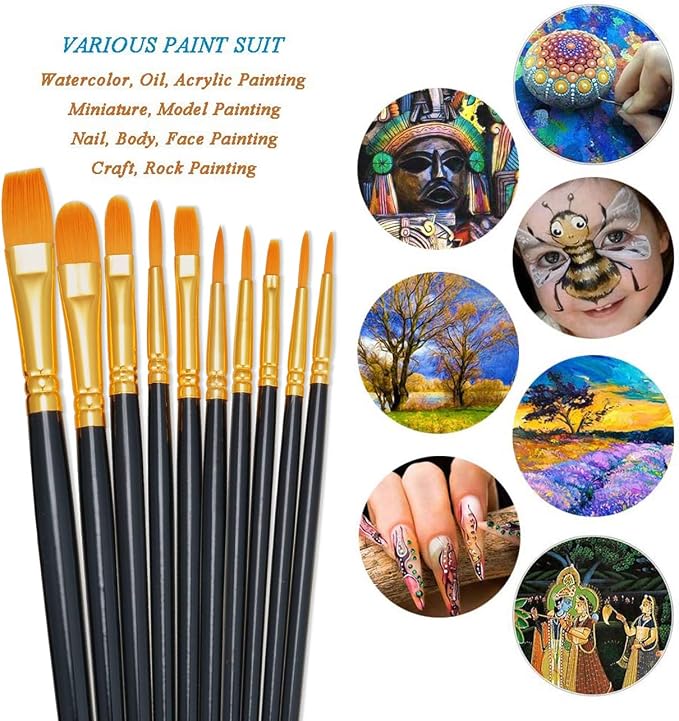 BOSOBO Paint Brushes Set, 6 Pack 60 Pcs Round Pointed Tip Paintbrushes Nylon - Image 3