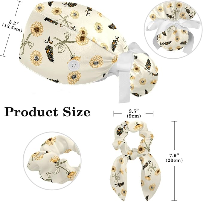 Women Working Cap with Buttons Bouffant Hat Autumn Leaves Nurse Scrub Caps Long - Image 2