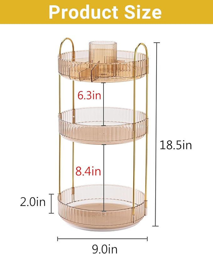 Asayuee 360 Rotating Makeup Organizer, 3 Tier Large Capacity Make Up Organizers - Image 4