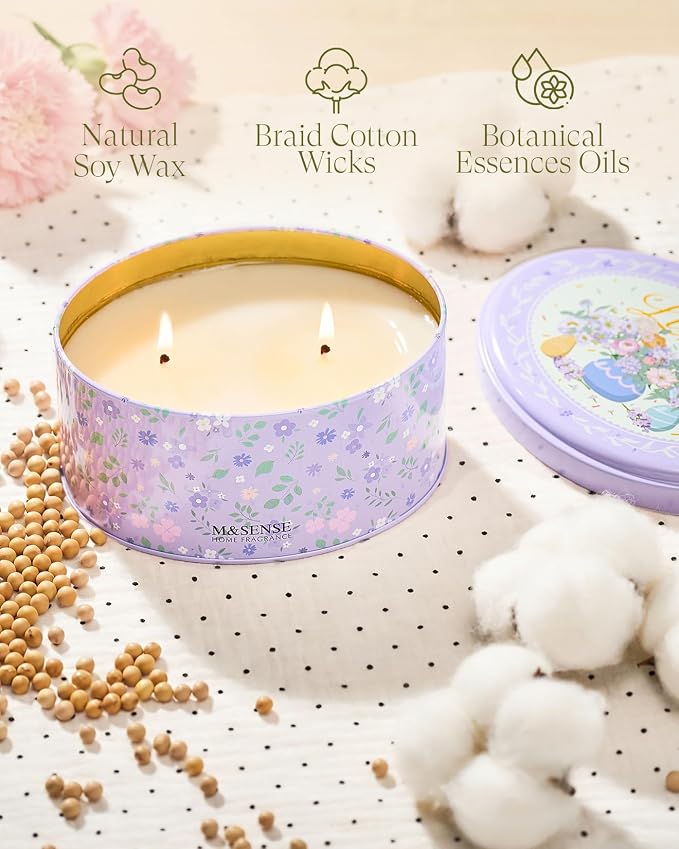 M&SENSE Dual-Wicks Lilac Scented Candles 12oz, 2 Wick Spring Soy Candle - Image 3