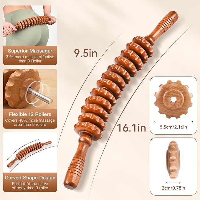 Wood Therapy Massage Tools, Wooden Massage Roller Stick, Lymphatic Drainage Tool - Image 6