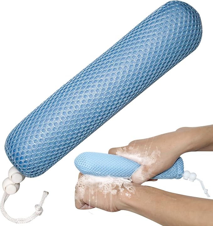 Bath Brush Head with Sponge, Back Scrubber Bath Mesh Bath Body Brush Head - Image 3