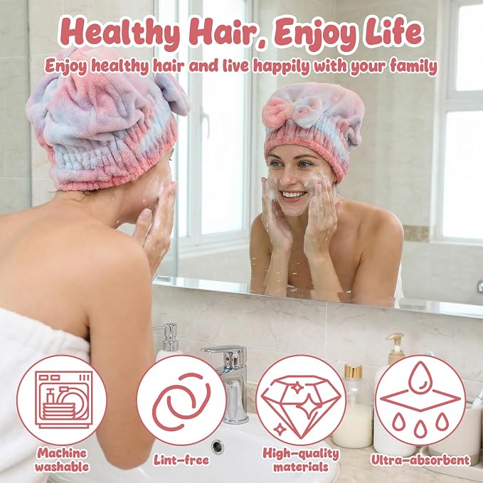 Xinjoduz Absorbent Hair Towel Wrap, Microfiber Hair Towel Wrap - Image 3