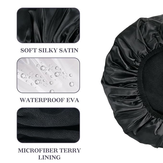 Three-Layer Terry Cloth Lined Satin Shower Cap, - Image 3