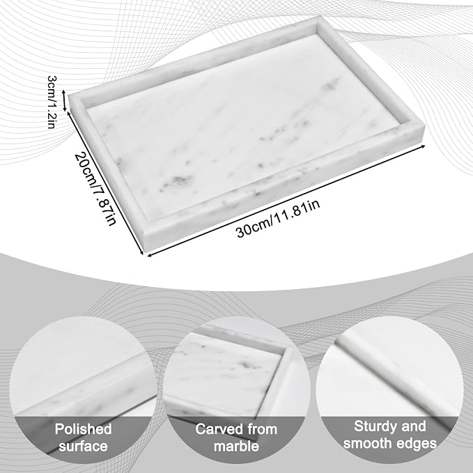 Pure Natural Marble Tray for Bathroom, Sink. Cosmetics, toiletries, etc. can be - Image 2