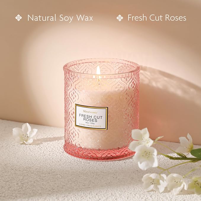 Rose Scented Candles, Valentine Luxury Large Decorative Candle in Glass - Image 3