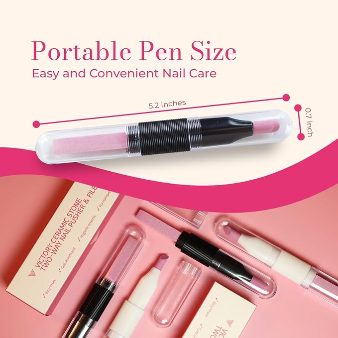 2PCS Victory Ceramic Stone Two-Way Nail Pusher & File Cuticle Trimmer Manicure - Image 7