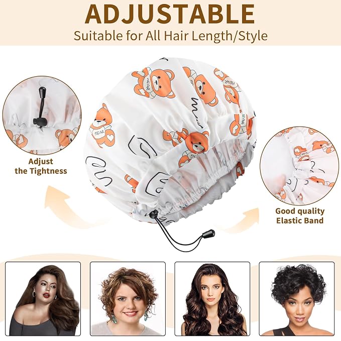 3 PCS Shower Caps for Women, Upgrade Comfortable & Extra Large & Double Layers - Image 3