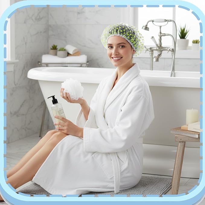 6PCS Shower Caps, Waterproof Reusable Plastic Shower Caps Elastic Band Flower - Image 5