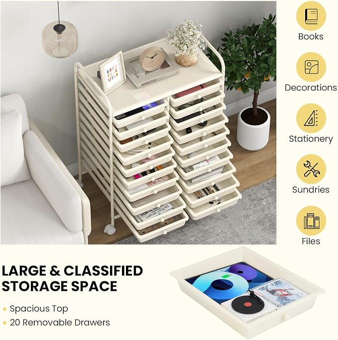 Giantex 20 Drawers Rolling Cart, Mobile Storage Drawer Cart, Classroom Organizer - Image 5