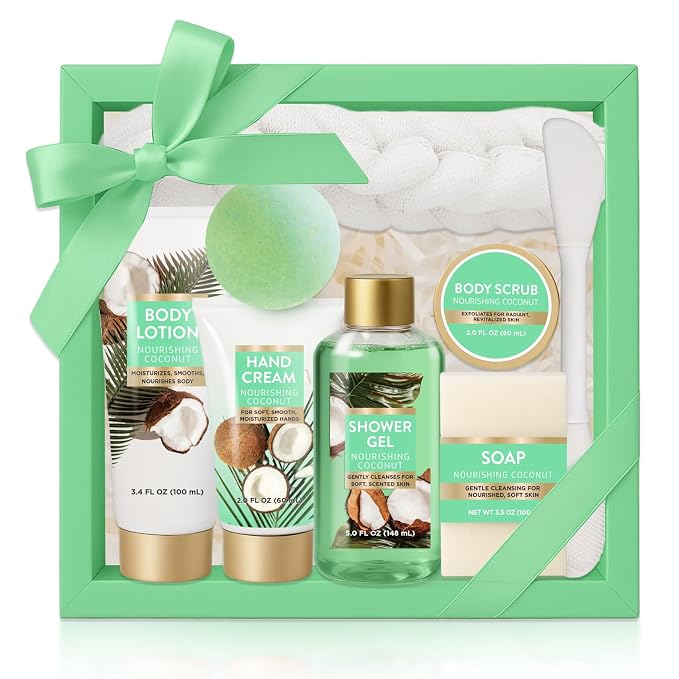 Spa Gift for Women, 8 Piece Luxury Coconut Bath Set by BODYEARTH