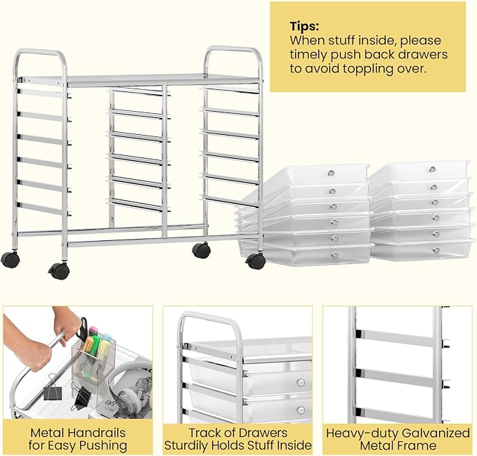 Giantex 12 Drawers Rolling Cart, Mobile Storage Drawer Cart, Classroom - Image 6