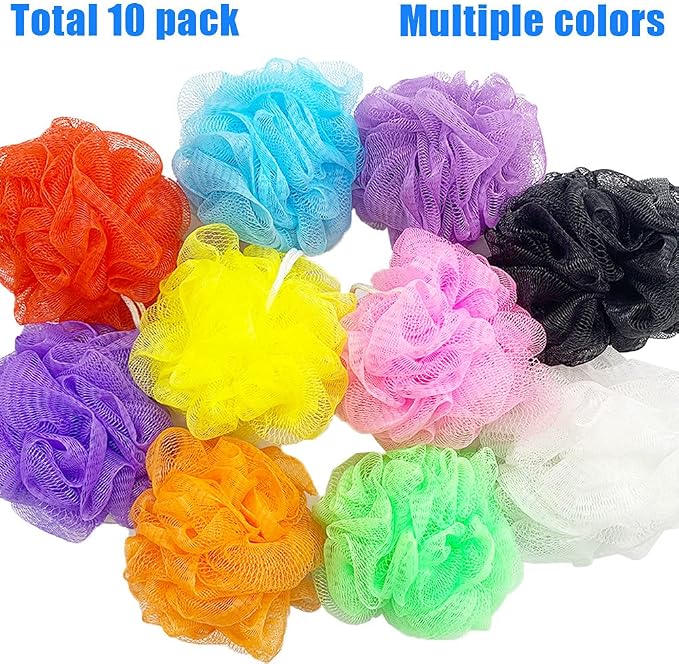 10 Pcs Bath Loofah Shower, Small Mesh Sponge Pouf Colorful Exfoliating Scrubber - Image 4