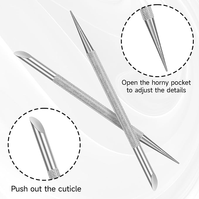 2Pcs Nail Cleaning Cuticle Stick Stainless Steel Cuticle Pusher Remover Dead - Image 5