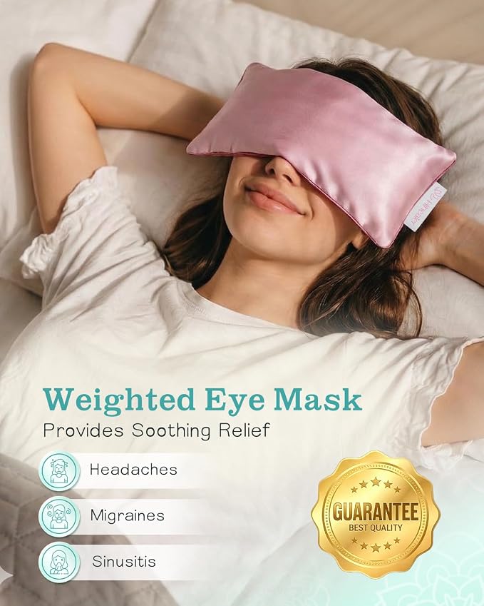 Weighted Eye Mask for Sleep, Meditation, Lavender Eye Pillow Heated for Headache - Image 3