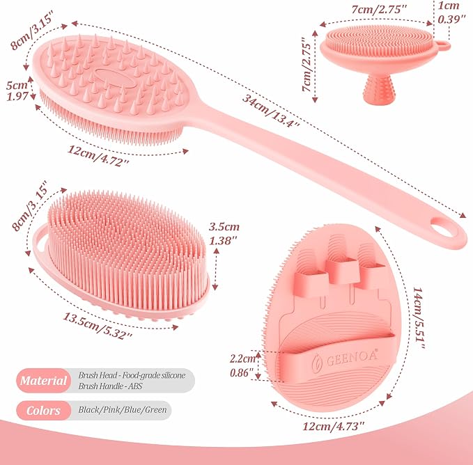 Silicone Back/Body/Face Scrubber & Soft Bath Glove Set 4PCS, Gentle Exfoliating - Image 2