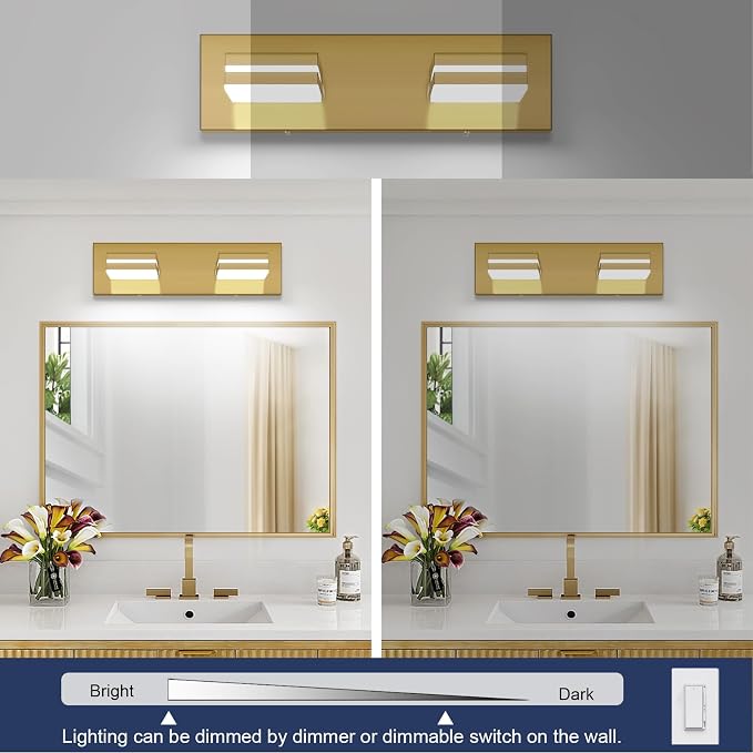 SineRise LED Modern Bathroom Vanity Light Fixtures, Brass Modern Acrylic - Image 5