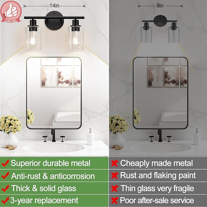 Zarbitta 2-Light Bathroom Light Fixtures, Bathroom Wall Lamp - Image 3
