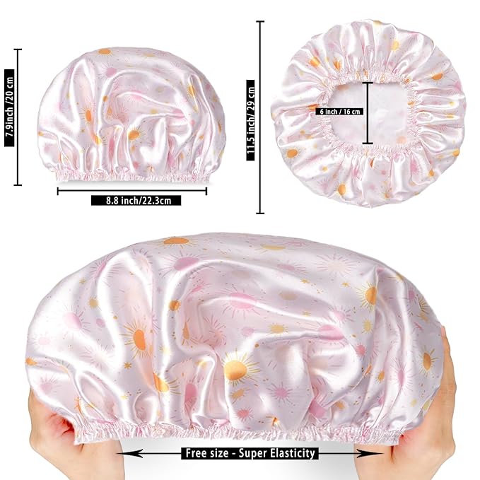 4 PCS Shower Cap for Women, Elastic and Reusable Bath Caps, Double Layers - Image 3