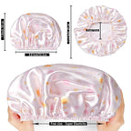 4 PCS Shower Cap for Women, Elastic and Reusable Bath Caps, Double Layers - Image 3