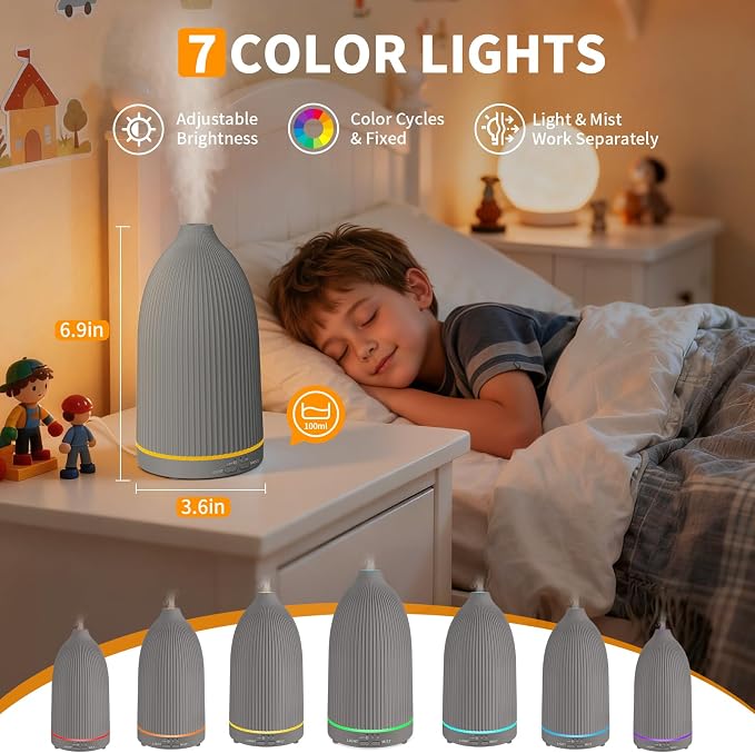URPOWER 100ML Essential Oil Diffuser Ultrasonic Cool Mist Humidifier - Image 3