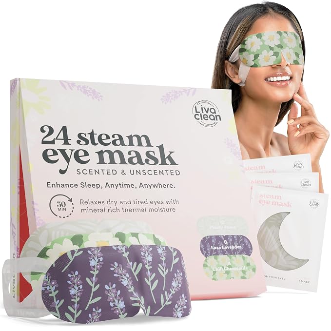LivaClean 24 Steam Eye Mask for Dry Eyes, Dark Circles & Puffiness, Warm & Self by LivaClean