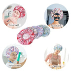 4 PCS Shower Caps for Women, Printing Bath Caps, Double Layers Shower Cap - Image 3