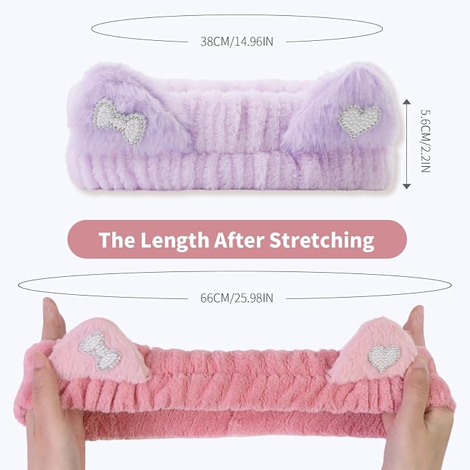 Spa Headband for Washing Face, 2 Pack Cute Cat Ear Hair Band for Shower Yoga - Image 5