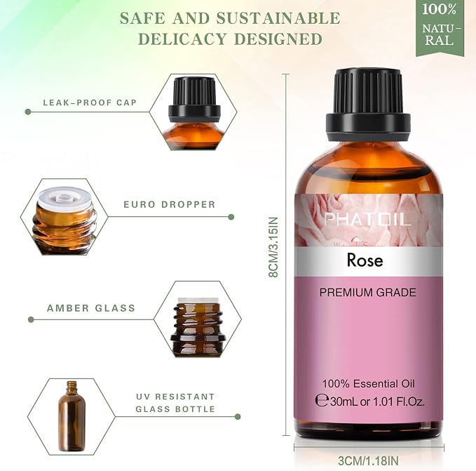 Rose Essential Oil, 1.01Fl.Oz PHATOIL Pure Essential Oil Singles - Image 6