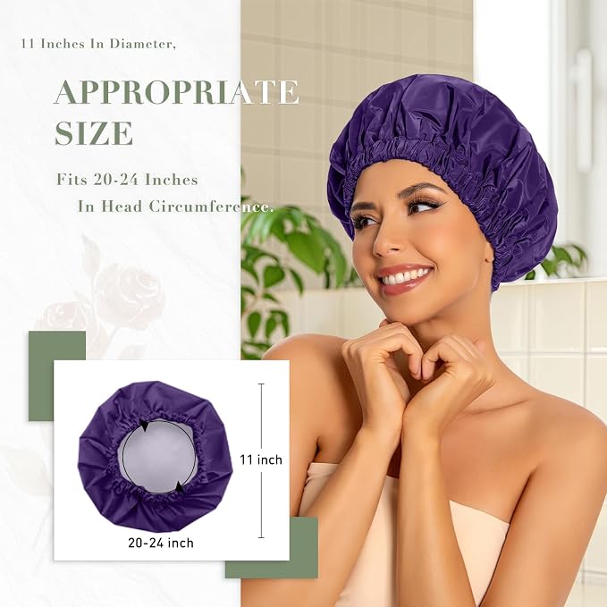 Reusable Shower Cap for Women, Large Waterproof Shower Bonnet - Image 3