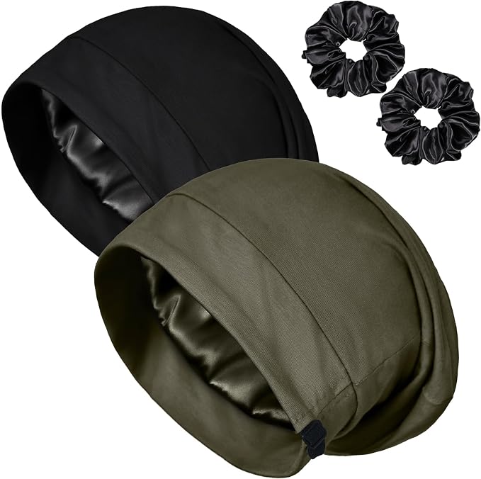 Satin Bonnet for Sleeping Night Cap, Adjustable Satin Lined Silk Bonnets Sleep by ROYBENS