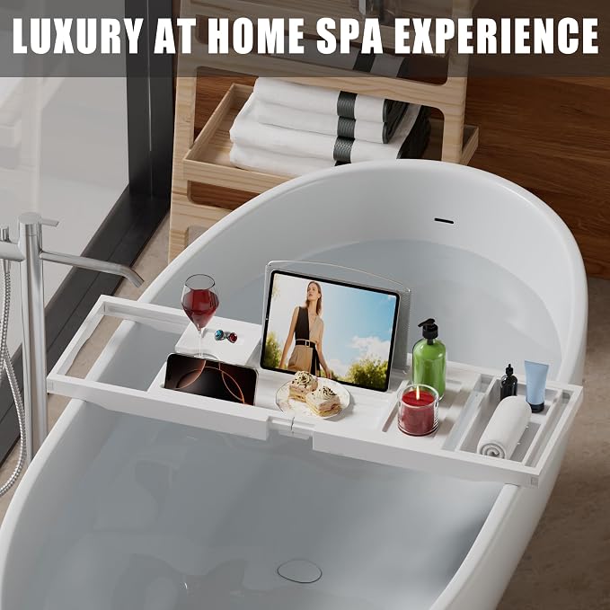 Foldable Bathtub Caddy Tray for Tub, Bamboo Expandable Bath Table Trays - Image 2