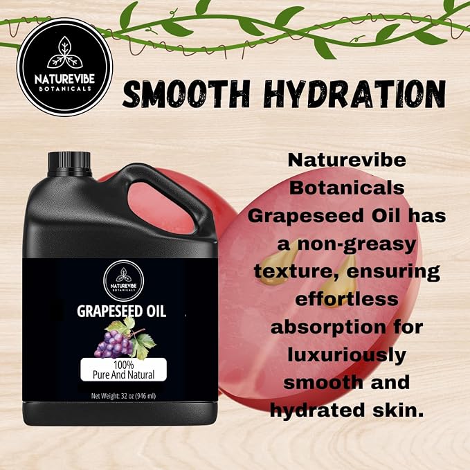 Naturevibe Botanicals Grapeseed Oil 32oz | 100% Pure Cold-Pressed & Lightweight - Image 5
