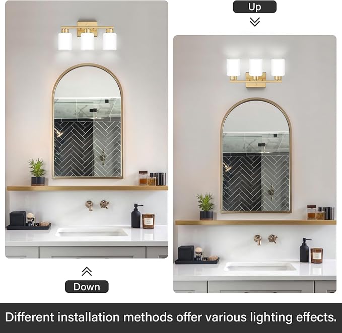 FonmYim Gold Bathroom Light Fixtures, 3-Light Modern Vanity Light Over Mirror - Image 7