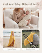 Blissful Diary Muslin Baby Hooded Towel 2 Pack, Soft & Absorbent Bath Towel - Image 6