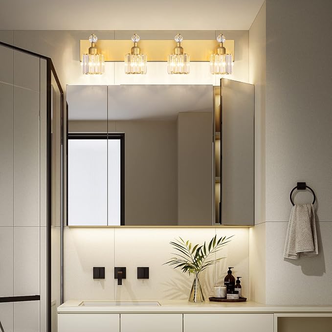 PRESDE Crystal 4 Bathroom Vanity Light Modern Gold Vanity Light Fixture Wall - Image 2
