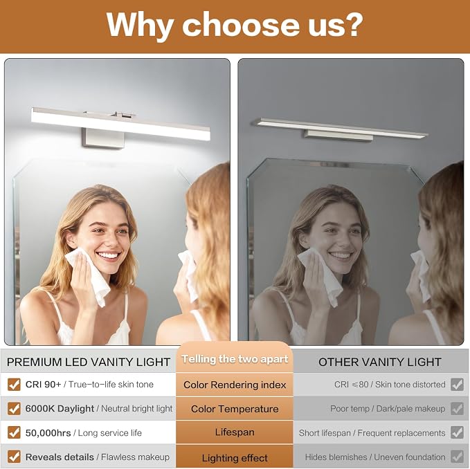 SOLFART 24 inch LED Vanity Lights Brushed Nickel Bathroom Light Fixture - Image 8