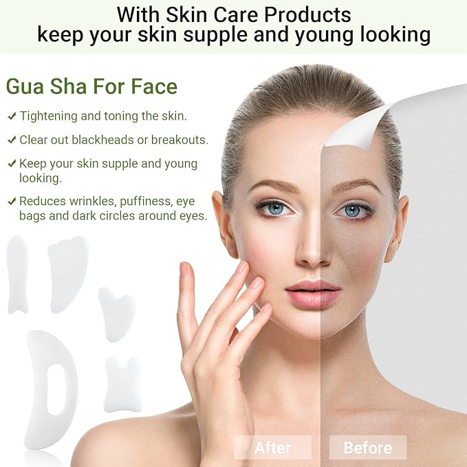 Treela 5 Pcs Gua Sha Facial Tools Set and 1 Pcs Body Gua Sha Massage Tool - Image 6